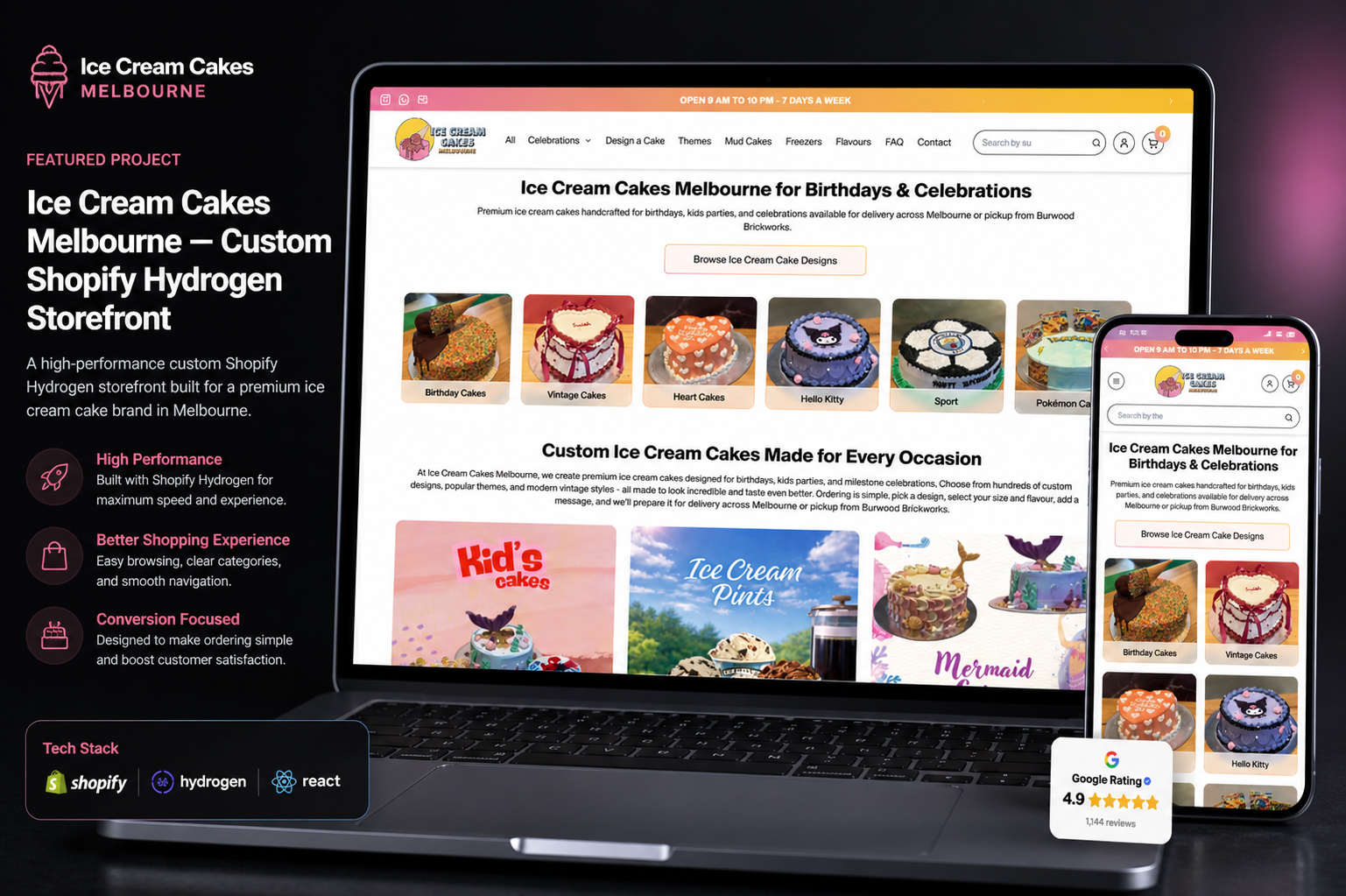 Ice Cream Cakes Melbourne — Custom Shopify Hydrogen Storefront